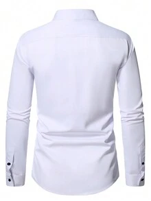 Manfinity Homme Camisa casual de manga larga de primavera y verano para hombre con estampado de caballero - Blanco - Ver 2