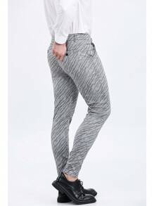 ALLELMS Pantalones chinos para hombre ajustados, pantalones de vestir elásticos resistentes a las arrugas en color negro - Gris - Ver 7