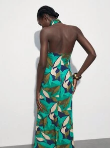 Maija Women's Random Print Simple Casual Open Shoulder Dress - Green - View 4