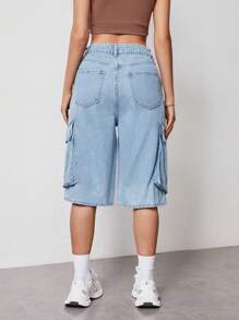 SHEIN EZwear Jeans con bolsillos de solapa laterales sin cinturón