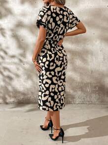 SHEIN Clasi Women's Leopard Print Tie Waist Midi Length Dress - Multicolor - View 2