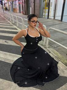 Flirla Plus Size Party Fashion Camisole Top With Skirt Set - Black - View 7