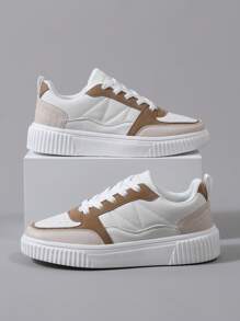 秋冬卡其色女鞋时尚休闲运动拼色运动鞋，适合所有季节