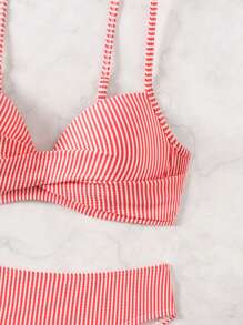 SHEIN Swim Bộ bikini sọc ngang phía trước gợi cảm cho nữ, trang phục đi biển mùa hè - Nhiều màu - Xem 6