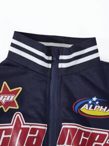 SHEIN Conjunto de dos piezas para adolescentes con estilo urbano casual con mangas largas abiertas y estampado, cómodo