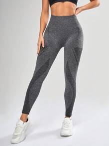 Seamless Yoga Grey Leggings With Side Pockets - Grey - View 5