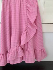 Tween Girl's Off-Shoulder Puff Sleeve Short Top & Ruffle Hem Mini Skirt Set - Pink - View 5