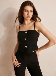 Aveloria Rosie Solid Color European And American Style Fashionable And Versatile Minimalist Cropped Camisole - Black - View 1