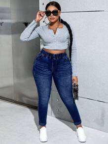 SHEIN Essnce Jeans de cintura alta ajustados informales en tallas grandes