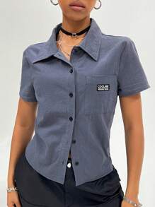 SHEIN EZwear Women's Summer Casual Concert Textured Pleated Short Sleeve Shirts