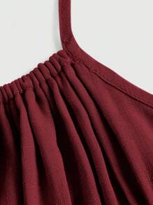 ROMWE Kawaii 正面系带荷叶边下摆娃娃装吊带上衣，学校款 - 酒紅色 - 查看 4