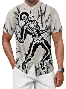 Men's Summer Skull Printed Short Sleeve Casual Comfortable Shirt