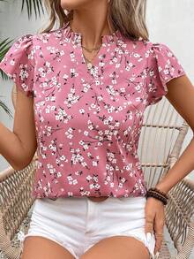 SHEIN VCAY Plus Size Women's Random Printed Short Sleeve Shirt - Multicolor - View 3