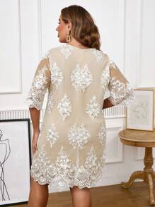 SHEIN Clasi Đầm dự tiệc ren cỡ lớn lãng mạn và thanh lịch - trắng - Xem 4