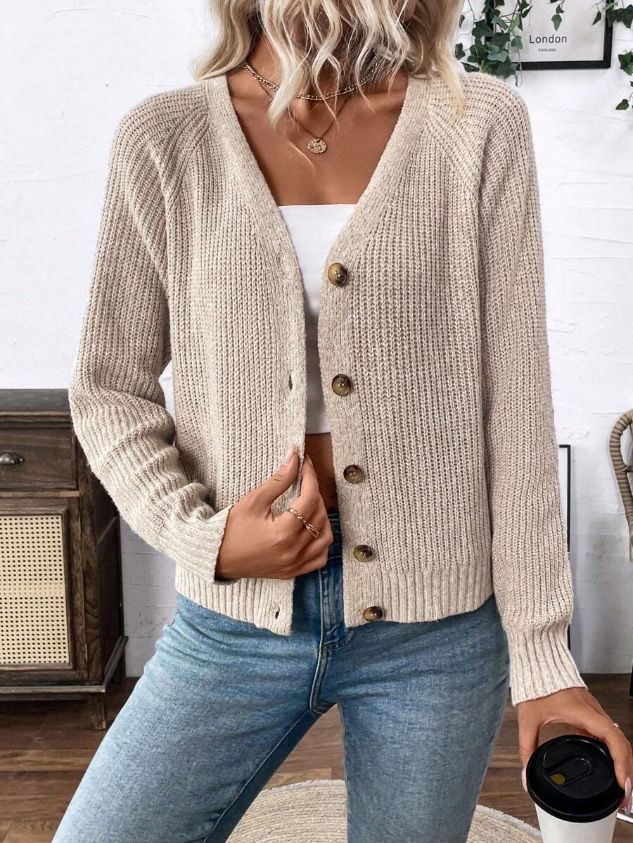 Pariaura Versatile V-Neck Cardigan Sweater For Women, Loose And Simple Style,Long Sleeve Tops Fall Winter Cloth For Women - Apricot - View 1