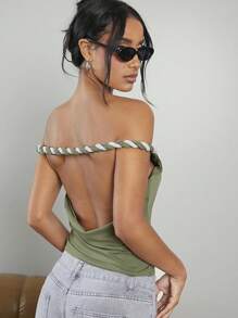 Denimoi Áo hở vai bện xoắn hở lưng - Nhiều màu - Xem 1