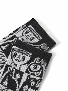 Wotto Dark Artist Series - Street Style Cartoon Pattern Men's Mid-Calf Socks - Black and White - View 3