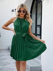 SHEIN Clasi Gefaltete Saum Gürtel Halter Kleid in Große Größen - Grün - Übersicht 5