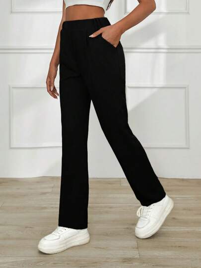 EURMUSE Women Grey Linen Pants With Elastic Waist Detail 200