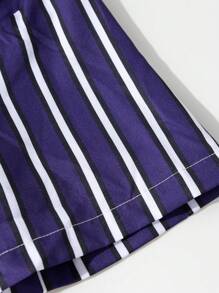 Men Striped Short Sleeve Shirt And Loose Shorts 2-Piece Casual Set, Summer