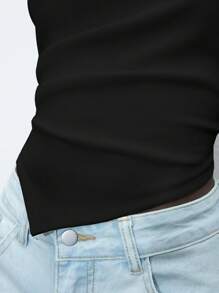 Maija Solid Asymmetrical Hem Bandeau Tube Top For Summer  Romantic, Fashion, Versatile; Suitable For Summer Vacation, Comfortable, Bohemian Style, Beach Wear, Swimsuit Cover-Up, Stylish, Elegant, Casual, , Simple Daily Wear, Country Style, Essential, Solid Color, Holiday Casual, Decent, Single Lady, Ideal For Vacation Elegant Fashion Business Casual Woman Going Out Tops Graduation Outfit European Summer Hawaii Outfits Women Summer Dresses For Women Streetwear Women Stockholm Style Teacher Outfits For Women - Black - View 4