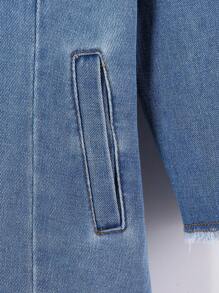 女童可愛戶外休閒中深色洗水牛仔外套，淺藍色 - 中等水洗藍 - 查看 3