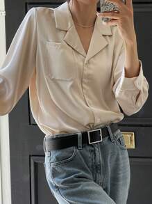 DAZY Solid Color Loose Long Sleeve Lapel Women's Shirt,Fall Clothes - Apricot - View 7