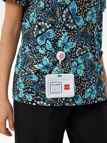 TaskEZ 1 件热带印花抽绳腰部磨砂制服上衣和 1 件运动裤 - 彩色 - 查看 6