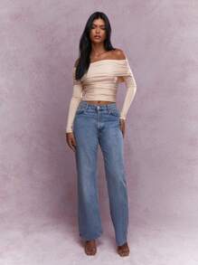 MISSGUIDED Asymmetric Jersey Ruched One Shoulder Long Sleeves Top