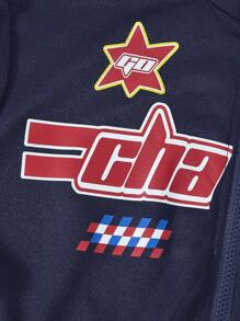 SHEIN Conjunto de dos piezas para adolescentes con estilo urbano casual con mangas largas abiertas y estampado, cómodo