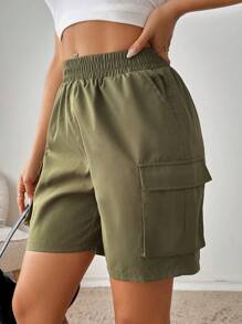 SHEIN Essnce Short de travail cycliste d'été pour femmes - Militaire verte - Voir 1