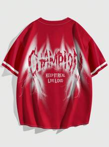 ROMWE MEN Camisa masculina con gráfico de letras y cinta de contraste - Multicolor - Ver 2