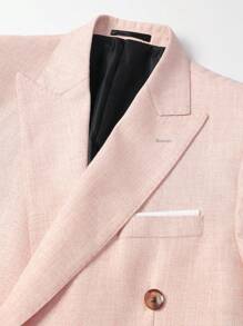 Manfinity Mode Men's Rress Suit Set With Lapel Buttoned Pocket Formal Jacket And Slim Fit Business Commute Trousers - Pink - View 5