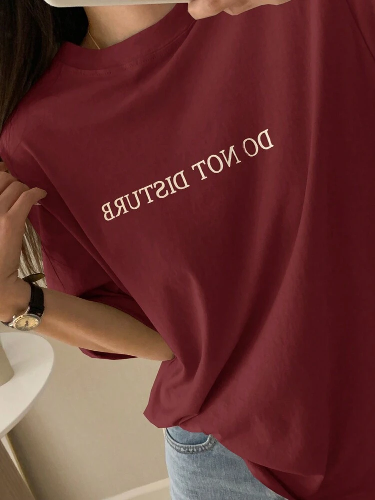 Women's Loose Fit Regular T-Shirt With Letter Print Summer Oversized T-Shirt