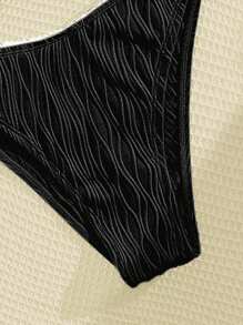 SHEIN Swim Women's Summer Beach Color Block Halter Strap Sexy Bikini Set With Underwire - Black - View 7