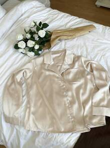 DAZY Solid Color Loose Long Sleeve Lapel Women's Shirt,Fall Clothes - Apricot - View 8