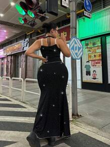 Flirla Plus Size Party Fashion Camisole Top With Skirt Set - Black - View 2