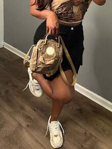 Y2K Multi Pockets Baggy Straight Leg Cargo Short Jeans For Women - Black - View 5