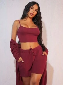 SHEIN SXY Seasonal Autumn Clothing Comfort Leisure Long Loose-Fitting Top With Waist Rope & Sleeveless Vest Set For Women