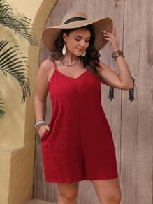 SHEIN VCAY 夏季大码纯色休闲纹理吊带连体衣