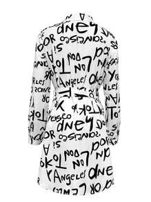 SHEIN LUNE 襯衫領長袖印花釦設計休閒女裝連衣裙 - 黑與白 - 查看 2