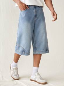 Manfinity Hypemode Men's Light Blue Loose Denim Shorts With Pockets JORTS UC - Light Wash - View 5