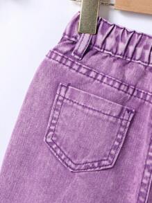 Young Girl Vintage Street Style Ripped Distressed Light Wash Straight Leg Cargo Jeans With Multiple Pockets - Purple - View 8