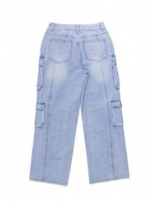 Damskie jeansy casualowe z kieszeniami i rozdarciami w jednolitym kolorze