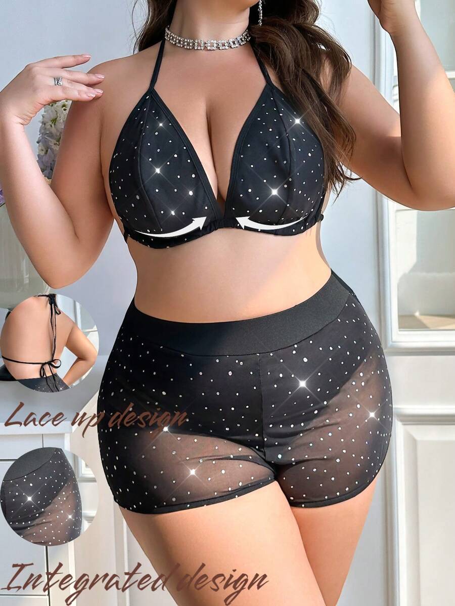 Allurite Plus Size Summer Fashionable Sexy Spaghetti Strap Top And Shorts Set - Black - View 1