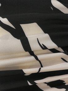 SHEIN Clasi Elegant Open Shoulder V-Neck Lotus-Leaf Two-Tone Floral Women's Dress