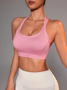 Easithlete Back Cross Yoga Basic Sports Bra - Pink - View 2