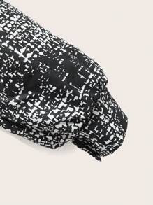 Tween Girls Allover Print Contrast Fluffy Fuzzy Trim Hooded Padded Coat - Black and White - View 5