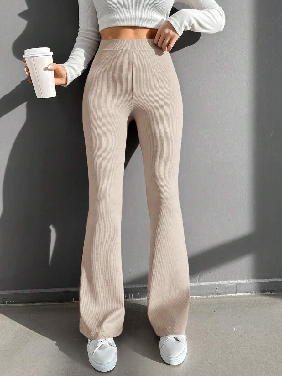EURMUSE High Waist Flare Leg Pants - Mocha Brown - View 1