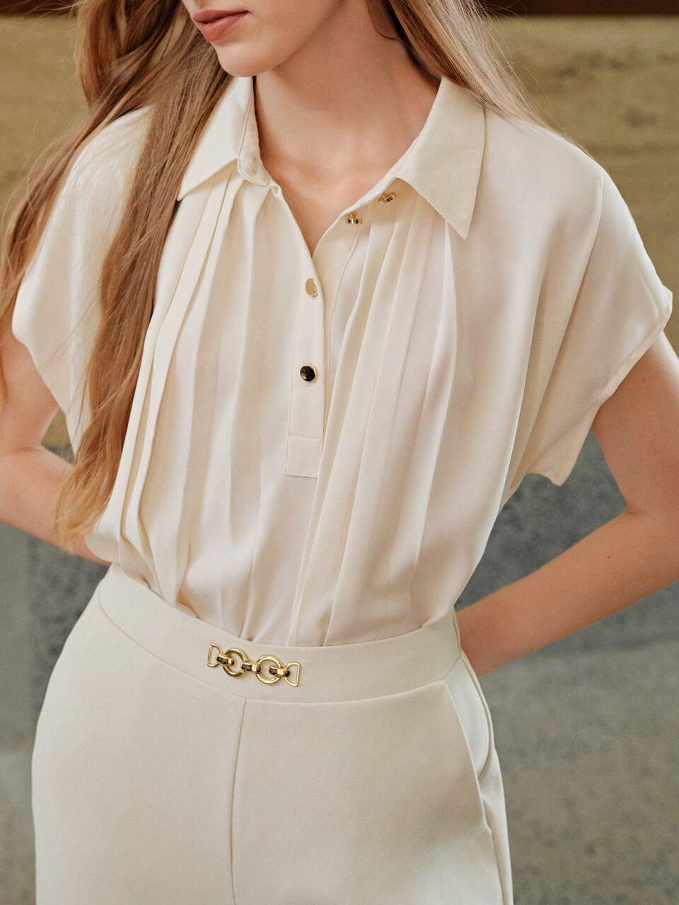 MOTF PLEATED DRAPED BATWING SLEEVE BLOUSE